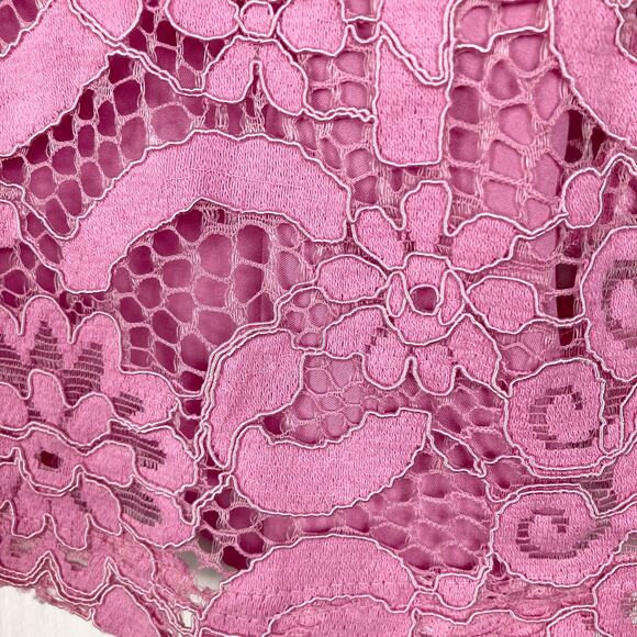 NWOT NANETTE LEPORE Top S Pink Lace Underlay Slip Bow Tie Back Short Sleeve - Picture 6 of 9